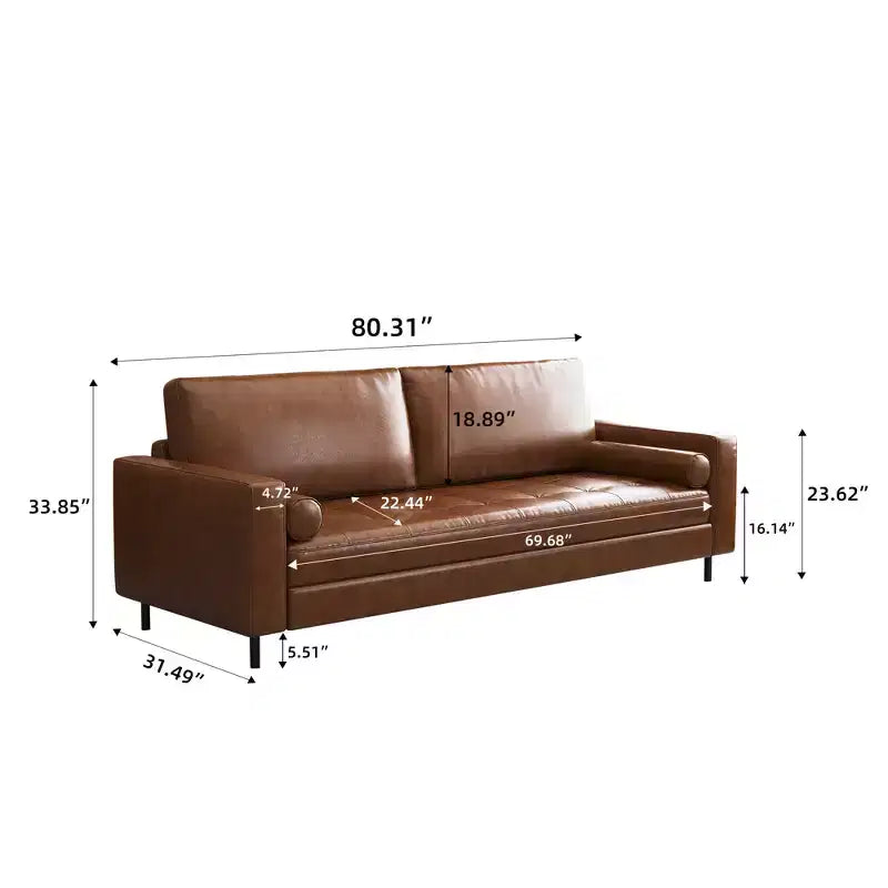 80.31 Canapé 3 places en similicuir style Mid-Century Modern, avec pieds métalliques robustes et cadre en bois massif, pour salon et appartement, marron Gaoyangjiaju
