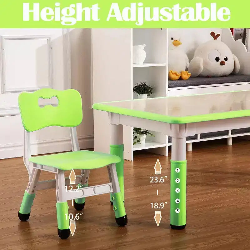 Table et 6 chaises pour enfants GustoWave, ensemble de table et 6 chaises pour tout-petits réglables en hauteur de 119 cm avec pieds antidérapants