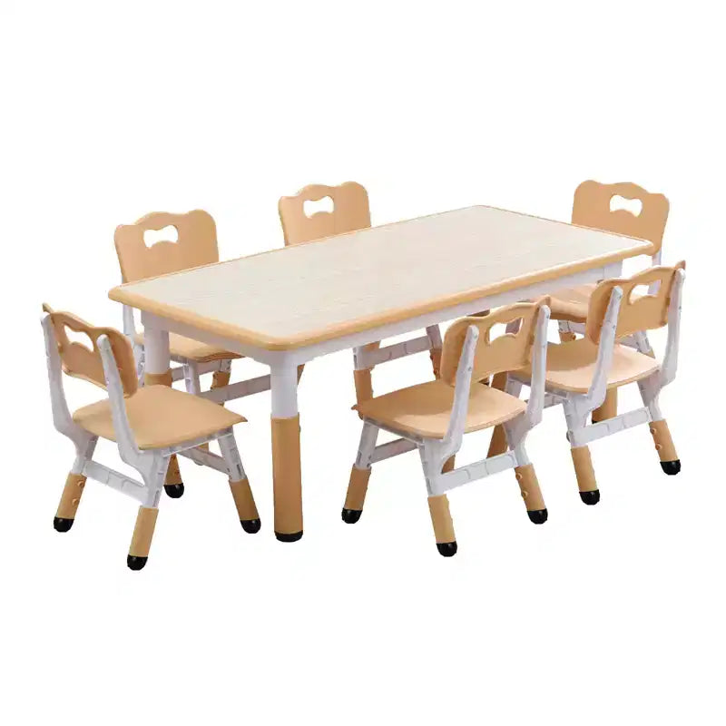 Table et 6 chaises pour enfants GustoWave, ensemble de table et 6 chaises pour tout-petits réglables en hauteur de 119 cm avec pieds antidérapants