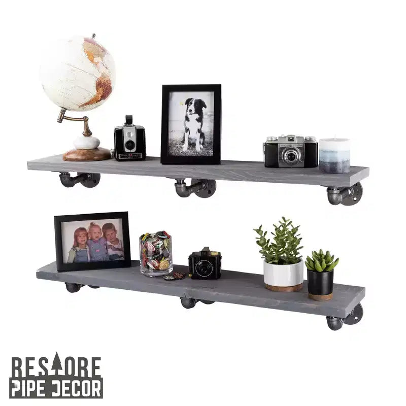Étagères Riverstone grises de 36 po avec supports en L par Pipe Decor