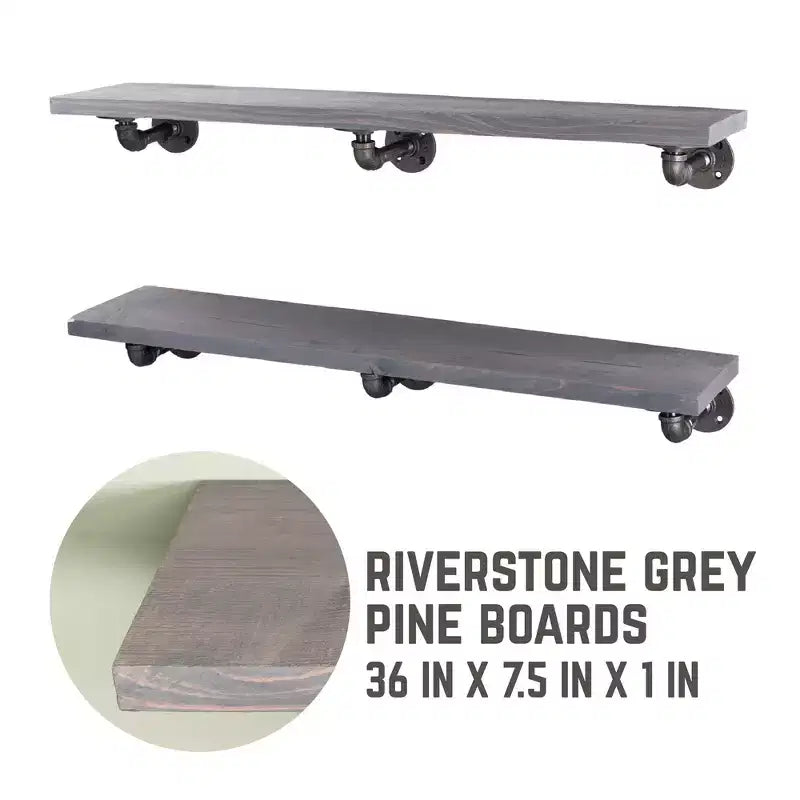 Étagères Riverstone grises de 36 po avec supports en L par Pipe Decor
