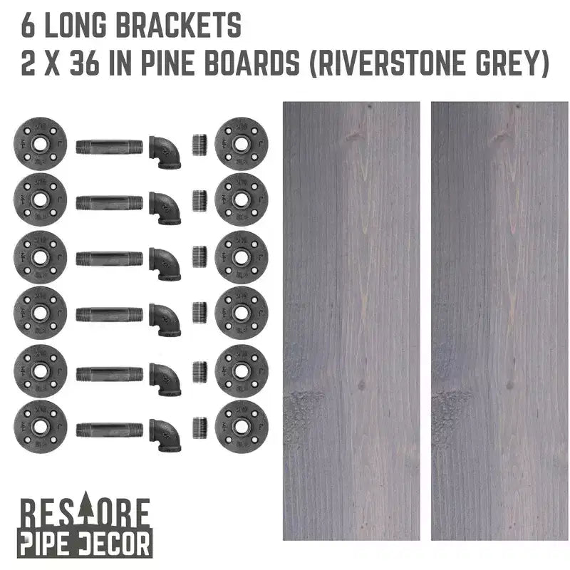 Étagères Riverstone grises de 36 po avec supports en L par Pipe Decor