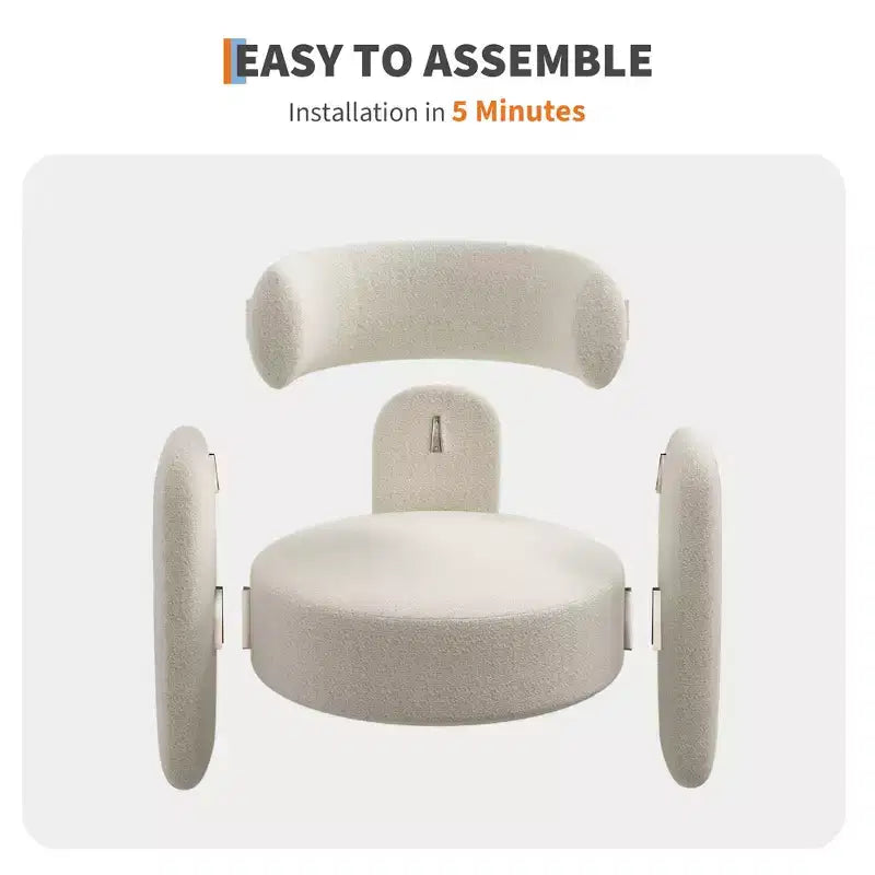Fauteuil moderne en tissu chenille, fauteuil rond confortable avec dossier ouvert et assise latérale à coins arrondis, adapté pour chambre/bureau/café