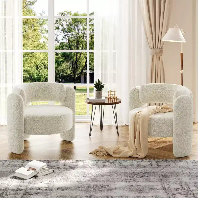 Fauteuil moderne en tissu chenille, fauteuil rond confortable avec dossier ouvert et assise latérale à coins arrondis, adapté pour chambre/bureau/café