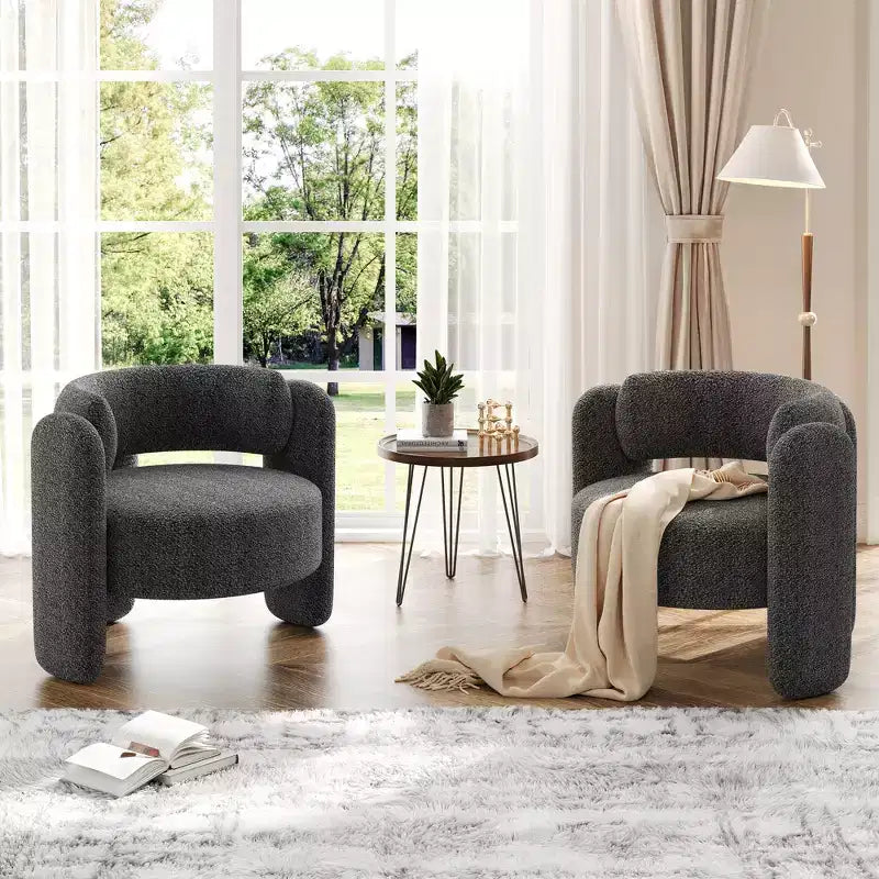 Fauteuil moderne en tissu chenille, fauteuil rond confortable avec dossier ouvert et assise latérale à coins arrondis, adapté pour chambre/bureau/café