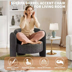 Fauteuil moderne en tissu chenille, fauteuil rond confortable avec dossier ouvert et assise latérale à coins arrondis, adapté pour chambre/bureau/café