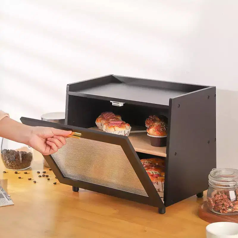 Boîte à pain pour comptoir de cuisine, rangement à pain en bambou à double couche avec fenêtre