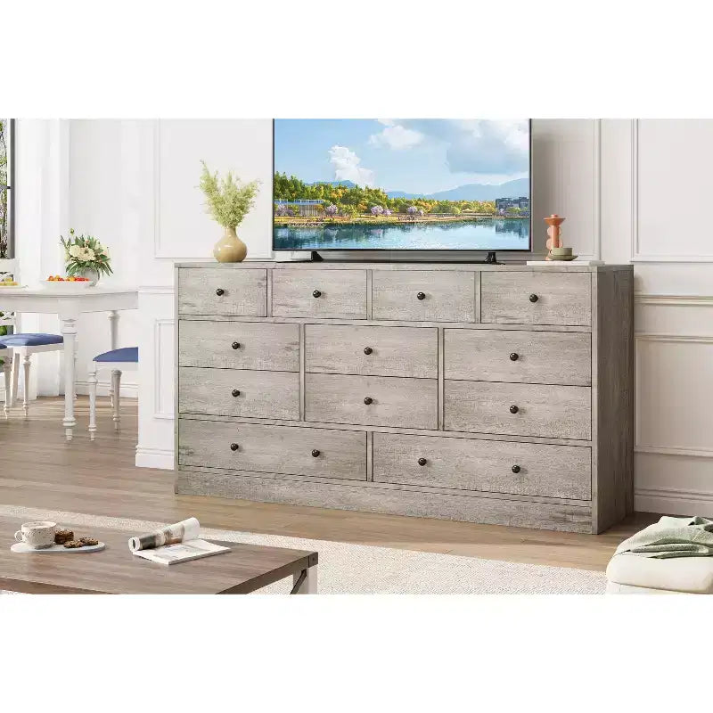 COZONY Commode 12 Tiroirs pour Chambre, Commode Haute 61 Tiroirs en Bois, Commode Moderne avec Glissières Métalliques, Grand Rangement pour Salon, Couloir