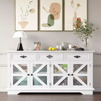 Bahut buffet de ferme, meuble de rangement pour bar à café de 160 cm avec 3 tiroirs, 4 portes et étagères réglables pour la maison, blanc
