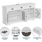 Bahut buffet de ferme, meuble de rangement pour bar à café de 160 cm avec 3 tiroirs, 4 portes et étagères réglables pour la maison, blanc