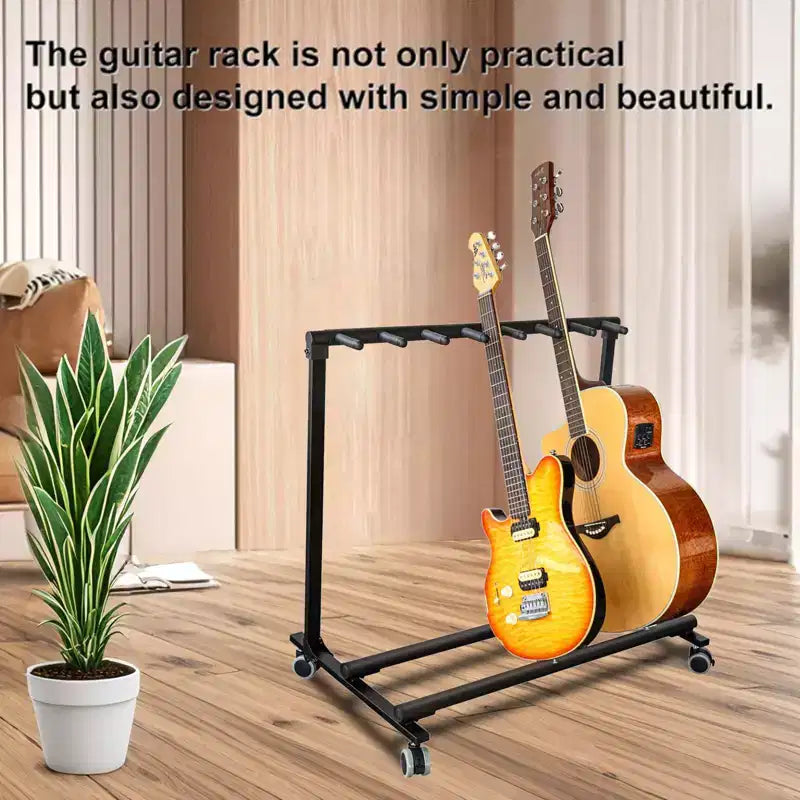 Support de guitare multi-places sur roulettes, support de guitare pliable à 7 emplacements avec rembourrage en caoutchouc antidérapant, support de rangement pour guitares pour la maison, le groupe ou la scène