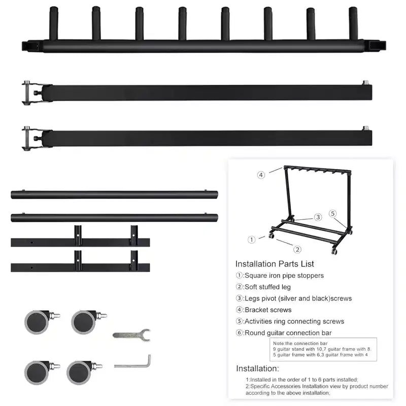 Support de guitare multi-places sur roulettes, support de guitare pliable à 7 emplacements avec rembourrage en caoutchouc antidérapant, support de rangement pour guitares pour la maison, le groupe ou la scène