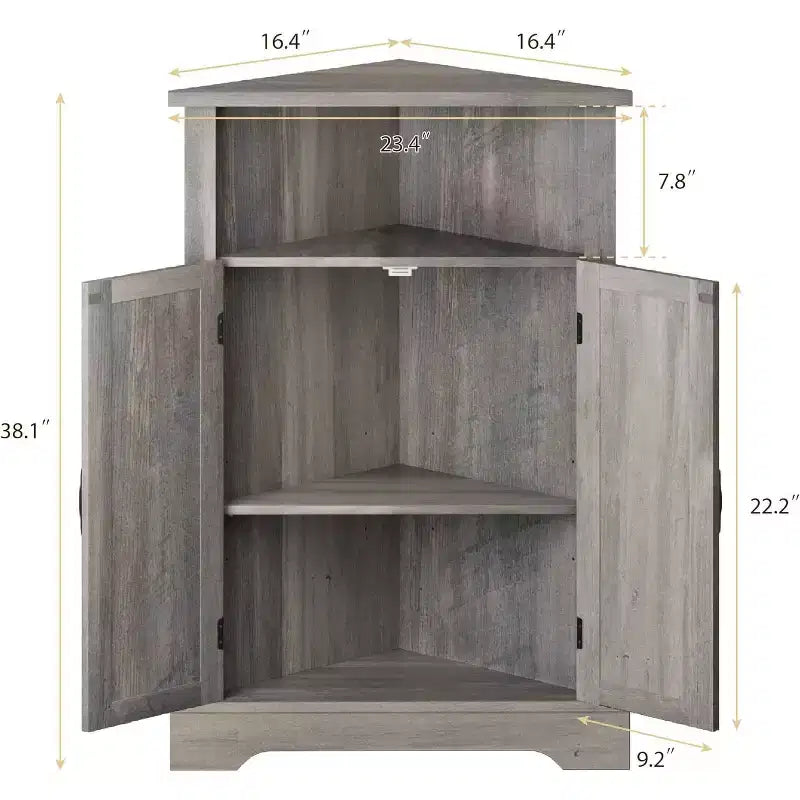 Dcolora Meuble d'angle de salle de bain, Meuble d'angle de sol de style rustique avec porte de grange et étagère réglable