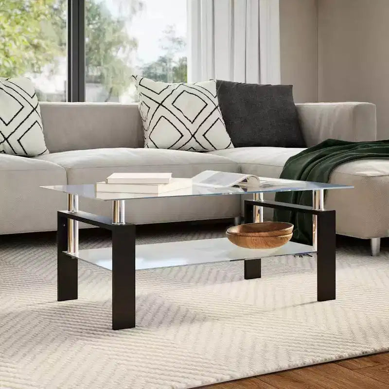 Coffee Table Grey and Transparent Tempered Glass and Melamine
