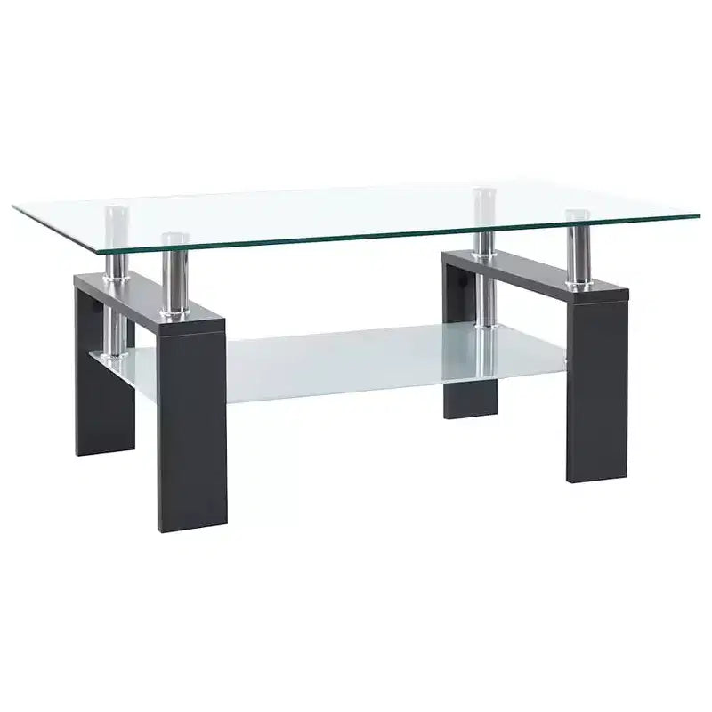 Table basse grise et verre trempé transparent et mélaminé