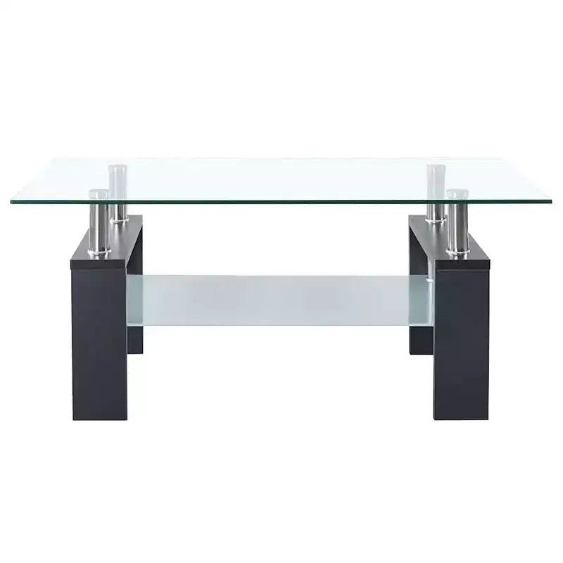 Table basse grise et verre trempé transparent et mélaminé