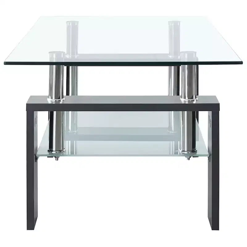 Table basse grise et verre trempé transparent et mélaminé