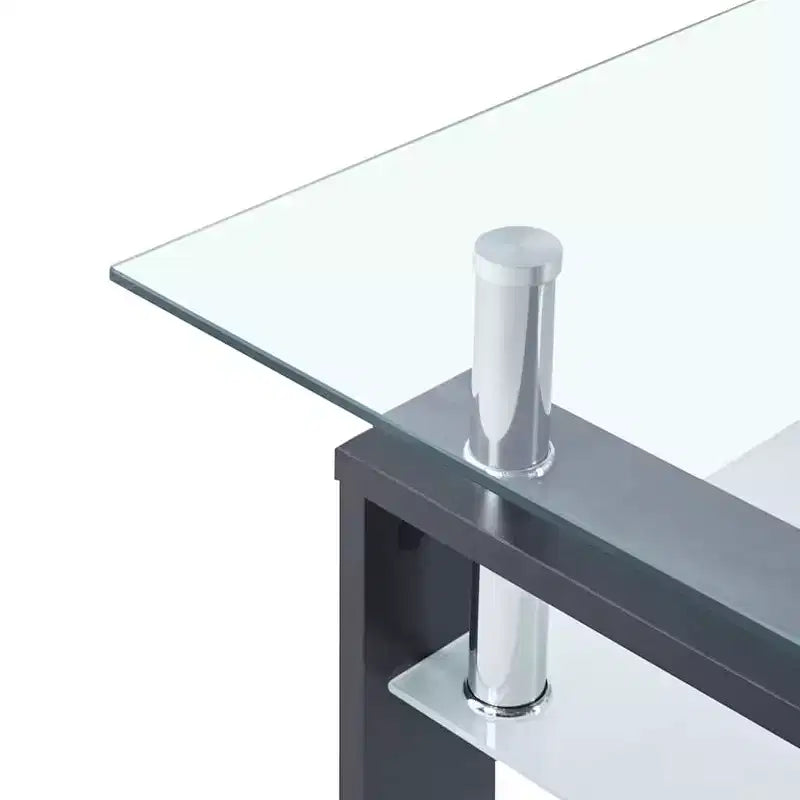Table basse grise et verre trempé transparent et mélaminé