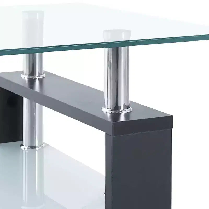 Table basse grise et verre trempé transparent et mélaminé