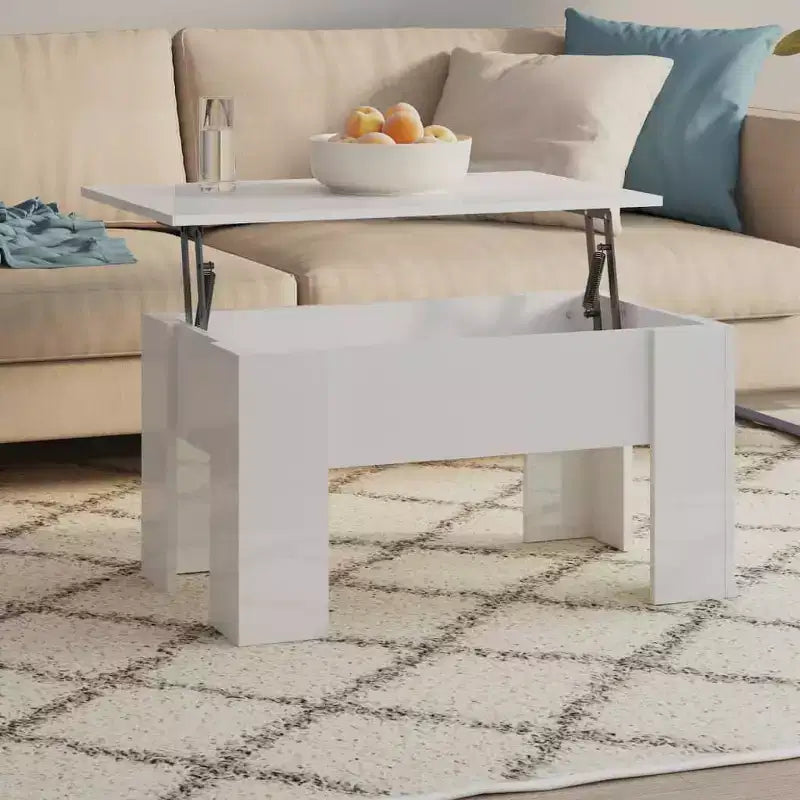 Table basse Blanc brillant Bois d'ingénierie Moyen