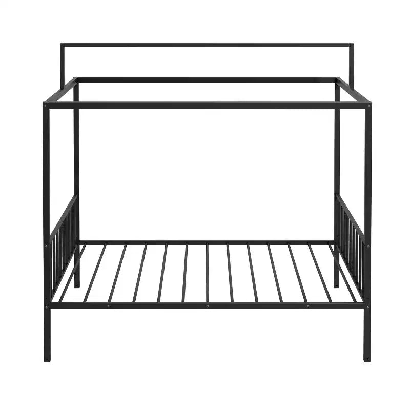 Lit de sol Montessori convertible 3-en-1 de taille jumelle/complète en métal, lit pour tout-petit clôturé, lit plateforme à baldaquin - ModernLuxe
