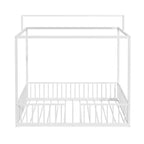 Lit de sol Montessori convertible 3-en-1 de taille jumelle/complète en métal, lit pour tout-petit clôturé, lit plateforme à baldaquin - ModernLuxe