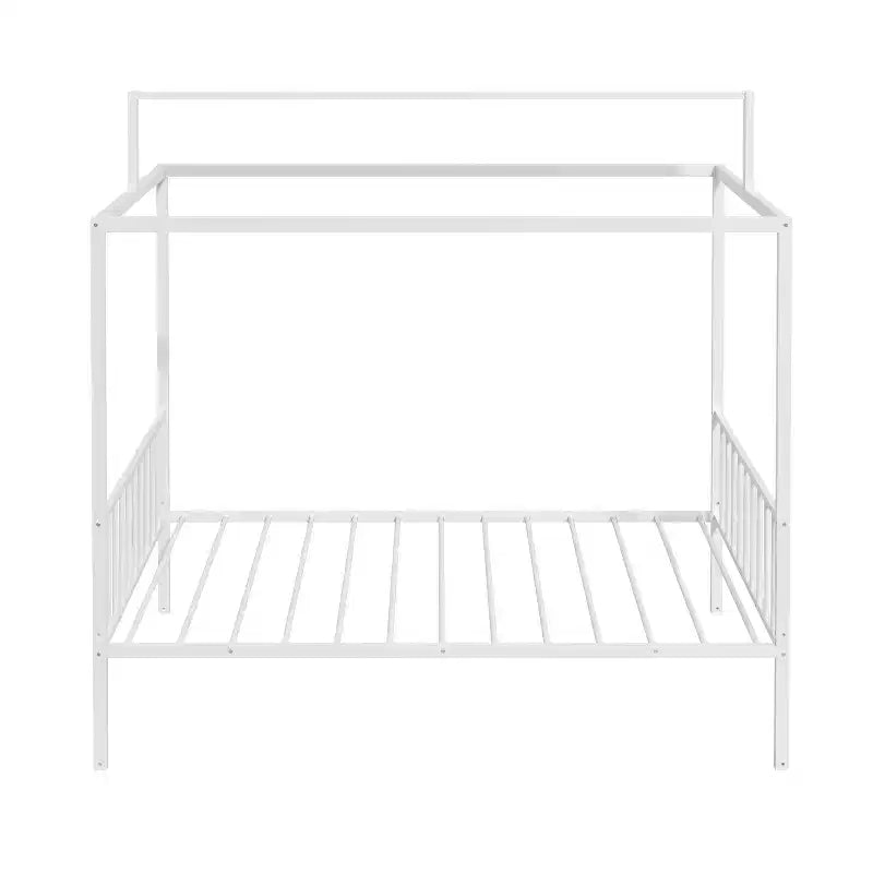 Lit de sol Montessori convertible 3-en-1 de taille jumelle/complète en métal, lit pour tout-petit clôturé, lit plateforme à baldaquin - ModernLuxe