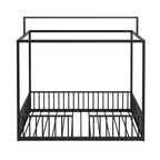 Lit de sol Montessori convertible 3-en-1 de taille jumelle/complète en métal, lit pour tout-petit clôturé, lit plateforme à baldaquin - ModernLuxe