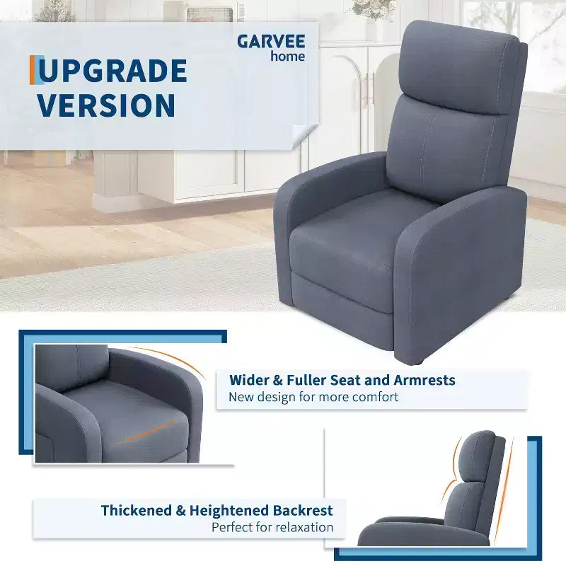 Fauteuil Inclinable Paresseux Garvee, Siège Unique, Réglable de 90 à 150°, Amélioré avec Poche Latérale, Accoudoirs Larges et Assise Rembourrée