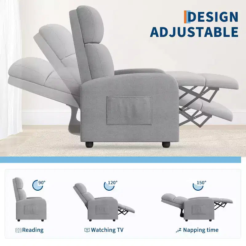 Fauteuil Inclinable Paresseux Garvee, Siège Unique, Réglable de 90 à 150°, Amélioré avec Poche Latérale, Accoudoirs Larges et Assise Rembourrée