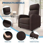 Fauteuil Inclinable Paresseux Garvee, Siège Unique, Réglable de 90 à 150°, Amélioré avec Poche Latérale, Accoudoirs Larges et Assise Rembourrée