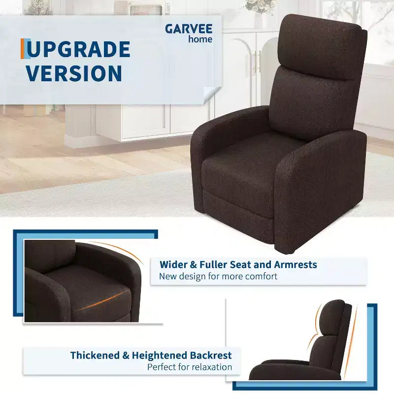 Fauteuil Inclinable Paresseux Garvee, Siège Unique, Réglable de 90 à 150°, Amélioré avec Poche Latérale, Accoudoirs Larges et Assise Rembourrée