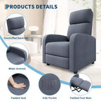 Fauteuil Inclinable Paresseux Garvee, Siège Unique, Réglable de 90 à 150°, Amélioré avec Poche Latérale, Accoudoirs Larges et Assise Rembourrée