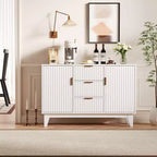 CuisinSmart 47.2 Bahut buffet moderne cannelé, Armoire de rangement en bois avec 3 tiroirs, 2 portes et étagères réglables pour salon et cuisine