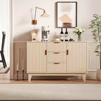 CuisinSmart 47.2 Bahut buffet moderne cannelé, Armoire de rangement en bois avec 3 tiroirs, 2 portes et étagères réglables pour salon et cuisine