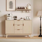 CuisinSmart 47.2 Bahut buffet moderne cannelé, Armoire de rangement en bois avec 3 tiroirs, 2 portes et étagères réglables pour salon et cuisine