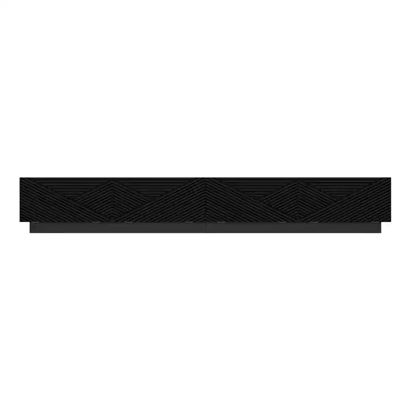 Meuble TV Famapy géométrique noir - motif, pour téléviseurs de 78 pouces, centre de divertissement moderne avec portes relevables, armoires de rangement pour votre salon
