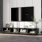 Meuble TV Famapy géométrique noir - motif, pour téléviseurs de 78 pouces, centre de divertissement moderne avec portes relevables, armoires de rangement pour votre salon