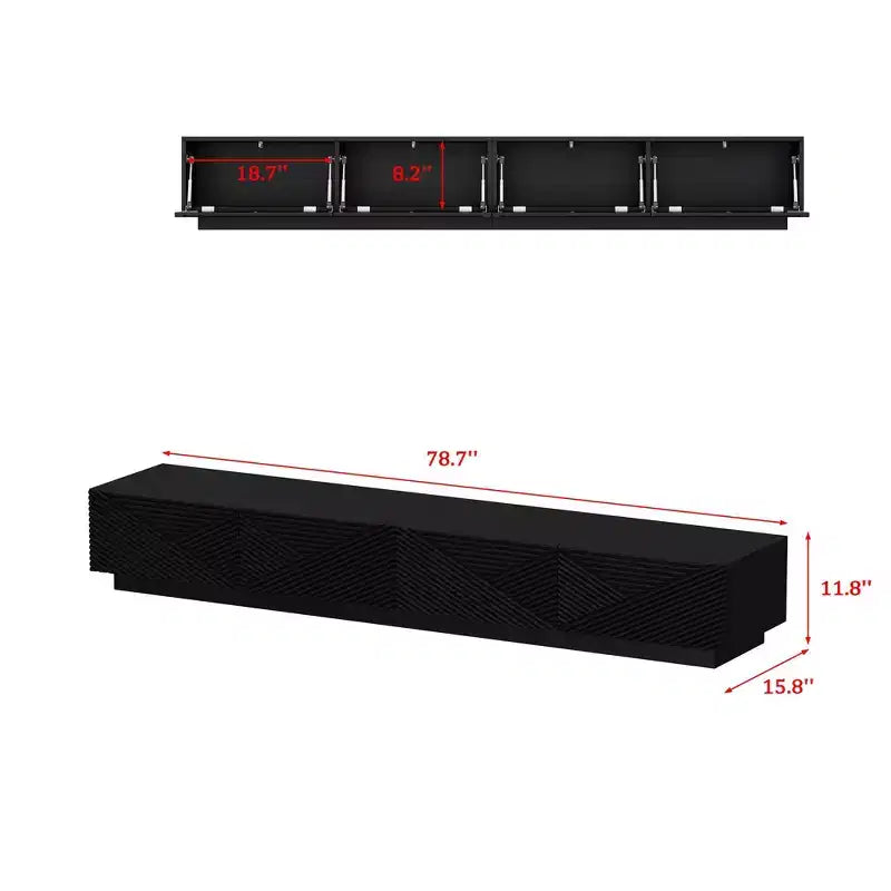 Meuble TV Famapy géométrique noir - motif, pour téléviseurs de 78 pouces, centre de divertissement moderne avec portes relevables, armoires de rangement pour votre salon