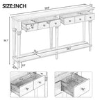 Okak 59.8IN Table d'entrée rétro avec 4 tiroirs, Console étroite avec étagères ouvertes, Table de couloir pour Salon, Foyer, Gris délavé