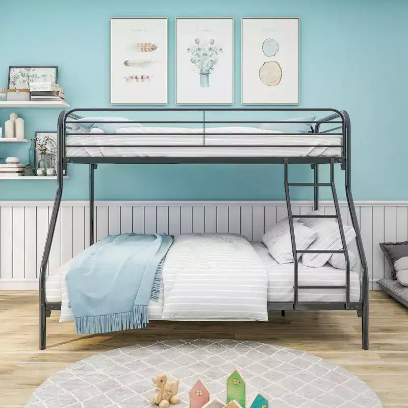 Okak 77.95IN Lit superposé en métal robuste pour lits jumeaux, cadres de lit avec garde-corps de sécurité amélioré et échelle, lit jumeau pour enfants et adultes, noir