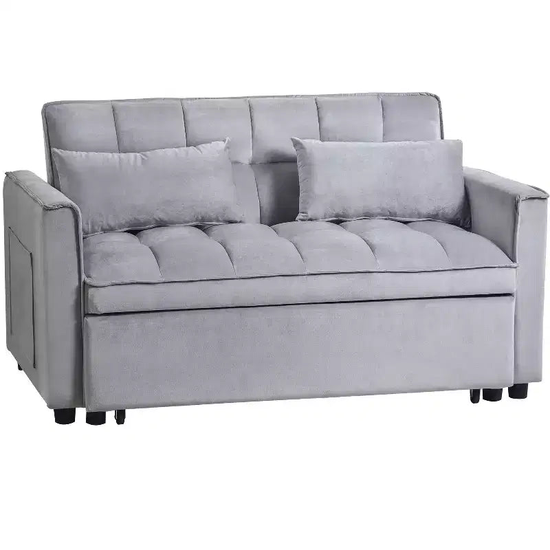 PexFix Canapé convertible 3 en 1, canapé-lit extractible, dossier réglable, velours, avec oreillers pour salon, appartement, gris