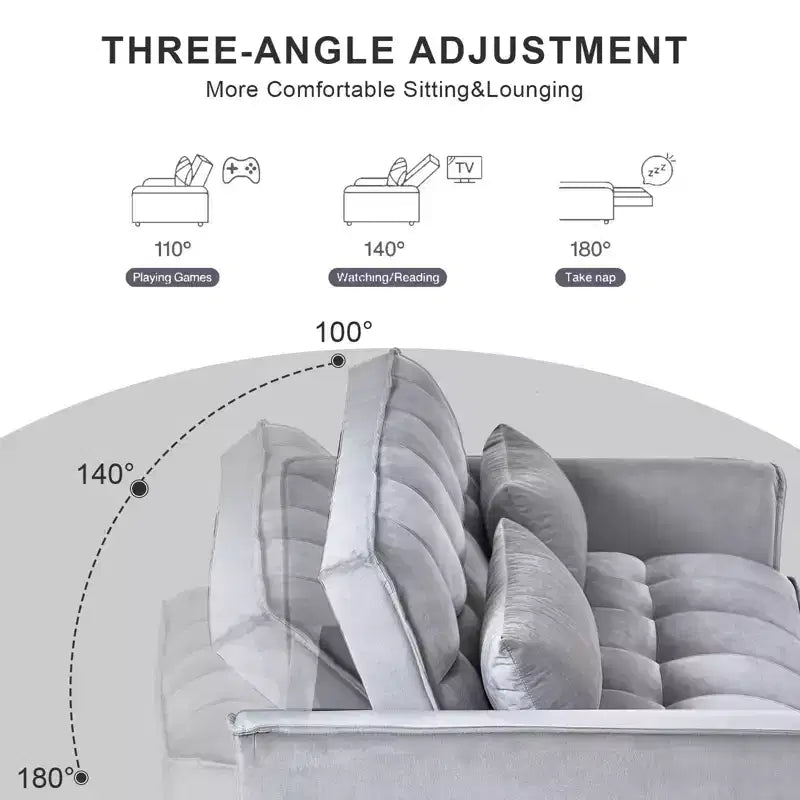 PexFix Canapé convertible 3 en 1, canapé-lit extractible, dossier réglable, velours, avec oreillers pour salon, appartement, gris