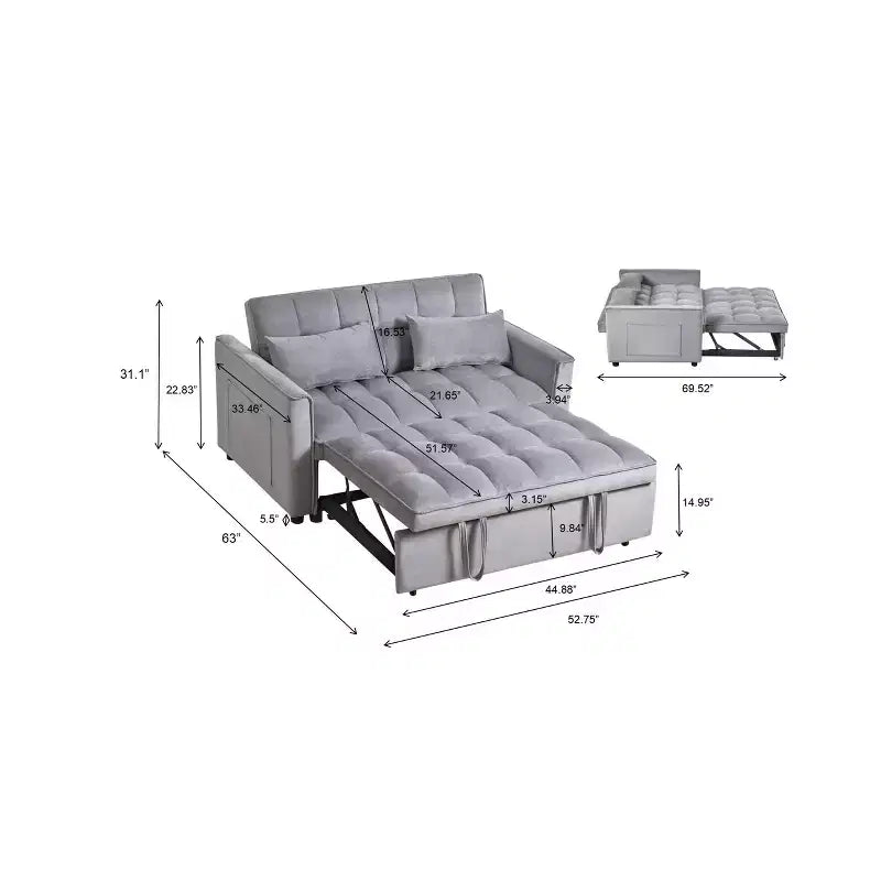 PexFix Canapé convertible 3 en 1, canapé-lit extractible, dossier réglable, velours, avec oreillers pour salon, appartement, gris
