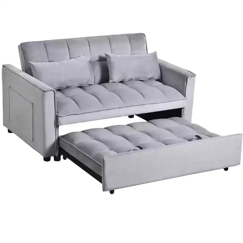 PexFix Canapé convertible 3 en 1, canapé-lit extractible, dossier réglable, velours, avec oreillers pour salon, appartement, gris