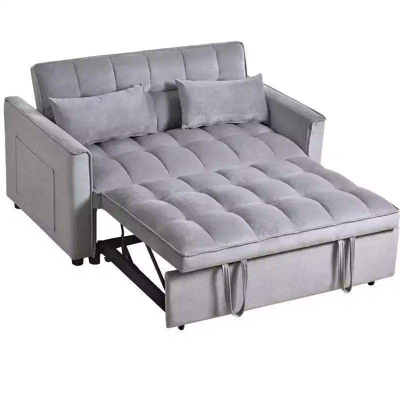 PexFix Canapé convertible 3 en 1, canapé-lit extractible, dossier réglable, velours, avec oreillers pour salon, appartement, gris
