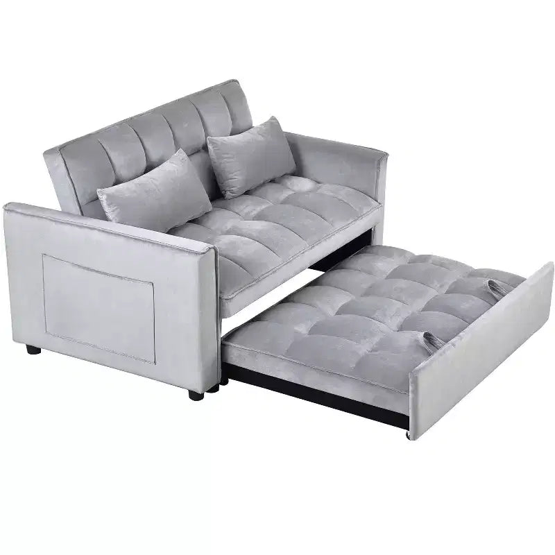 PexFix Canapé convertible 3 en 1, canapé-lit extractible, dossier réglable, velours, avec oreillers pour salon, appartement, gris