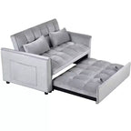 PexFix Canapé convertible 3 en 1, canapé-lit extractible, dossier réglable, velours, avec oreillers pour salon, appartement, gris