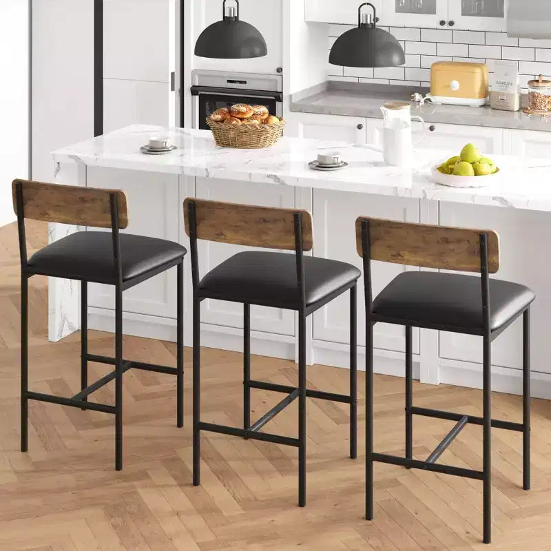 Tabourets de Bar Lot de 2, Tabourets de Bar de Cuisine avec Repose-Pieds, Chaises de Bar Rembourrées de 65 cm avec Dossier, 2 Tabourets de Bar Hauteur Comptoir pour Bar de Comptoir