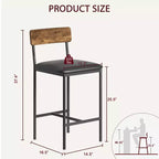 Tabourets de Bar Lot de 2, Tabourets de Bar de Cuisine avec Repose-Pieds, Chaises de Bar Rembourrées de 65 cm avec Dossier, 2 Tabourets de Bar Hauteur Comptoir pour Bar de Comptoir